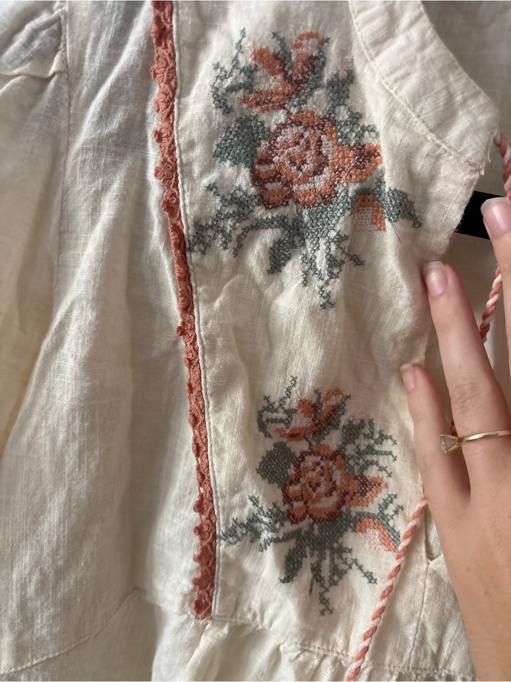 Calligraphie Boho Cream Embroidered Floral Peasant Blouse Size S - Picture 4 of 5